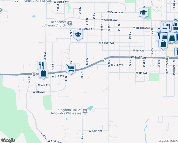 map of restaurants, bars, coffee shops, grocery stores, and more near 1203 West 2nd Avenue in Indianola