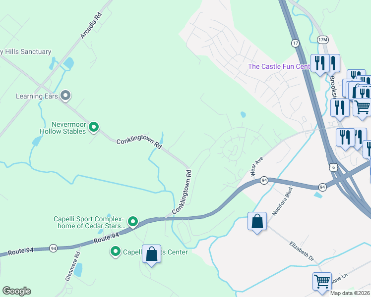 map of restaurants, bars, coffee shops, grocery stores, and more near 58 Conklingtown Road in Chester