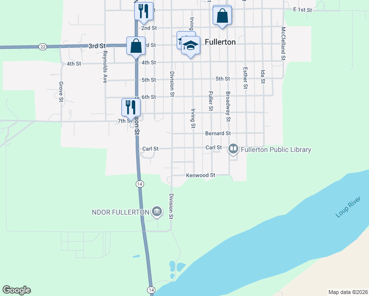 map of restaurants, bars, coffee shops, grocery stores, and more near 615 Carl Street in Fullerton