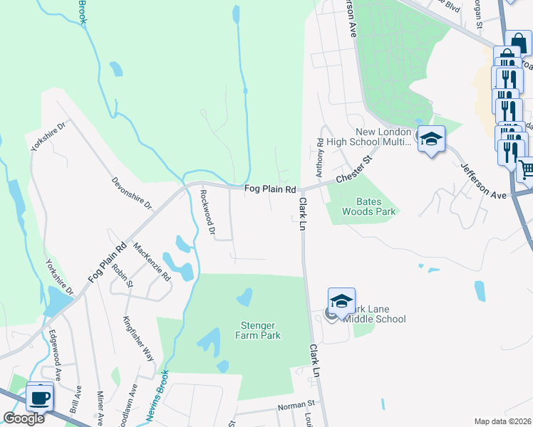 map of restaurants, bars, coffee shops, grocery stores, and more near 7 Windy Ridge Place in Waterford