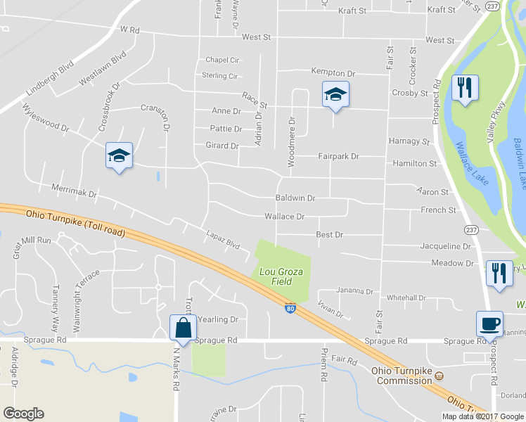 map of restaurants, bars, coffee shops, grocery stores, and more near 330 Wallace Drive in Berea