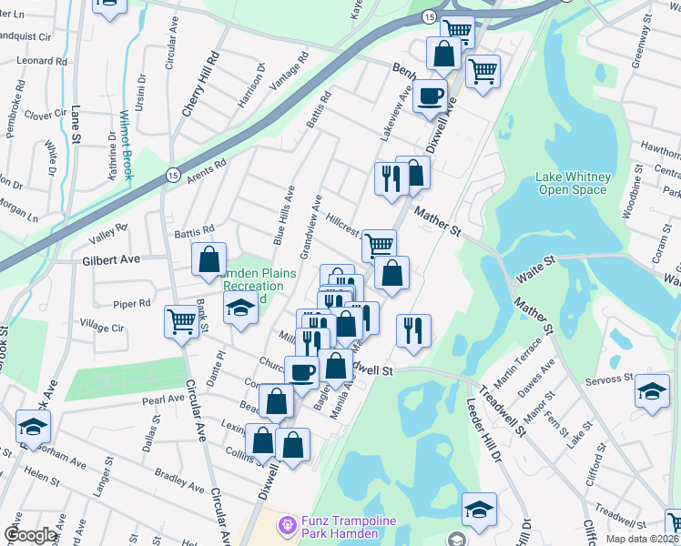 map of restaurants, bars, coffee shops, grocery stores, and more near 25 Saint James Street in Hamden