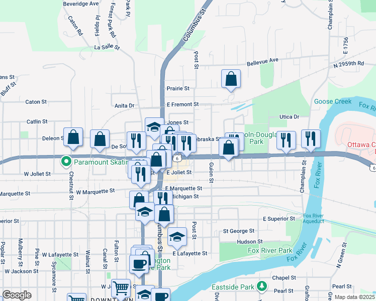map of restaurants, bars, coffee shops, grocery stores, and more near 216 East Norris Drive in Ottawa