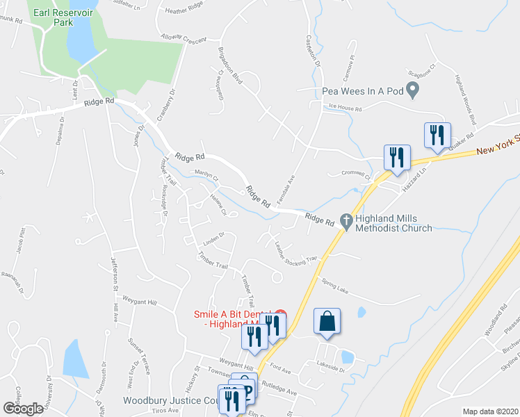 map of restaurants, bars, coffee shops, grocery stores, and more near 49 Ridge Road in Woodbury