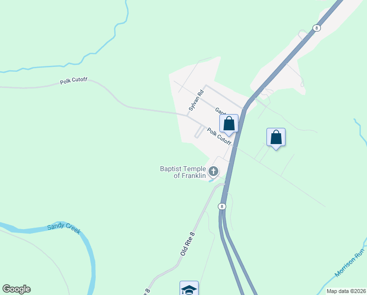 map of restaurants, bars, coffee shops, grocery stores, and more near 1232 Polk Cutoff in Polk