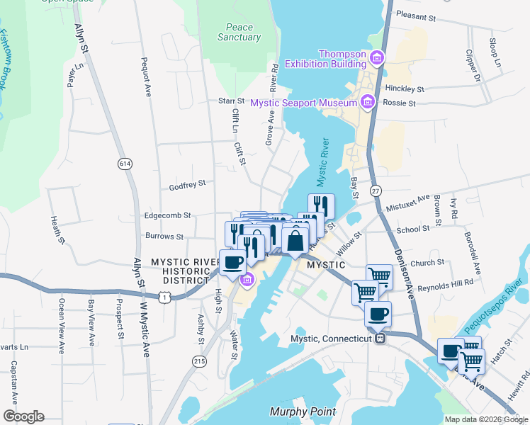 map of restaurants, bars, coffee shops, grocery stores, and more near 26 Pearl Street in Groton