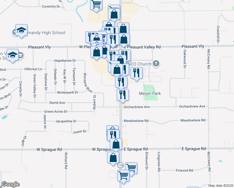 map of restaurants, bars, coffee shops, grocery stores, and more near 7688 Broadview Road in Parma