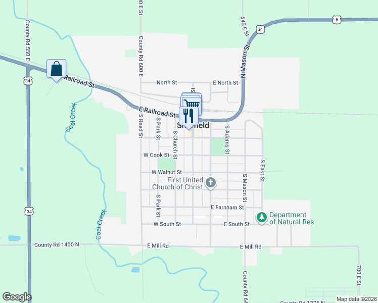 map of restaurants, bars, coffee shops, grocery stores, and more near 265 South Main Street in Sheffield