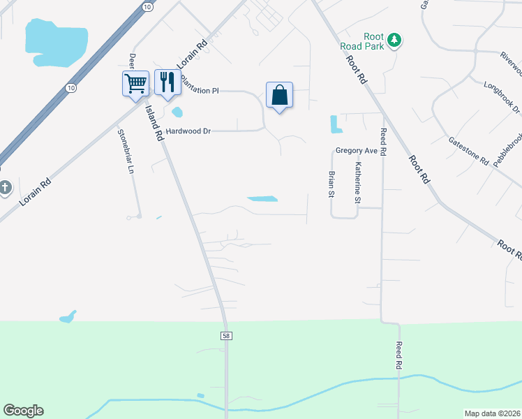 map of restaurants, bars, coffee shops, grocery stores, and more near 34532 Braemore Drive in North Ridgeville
