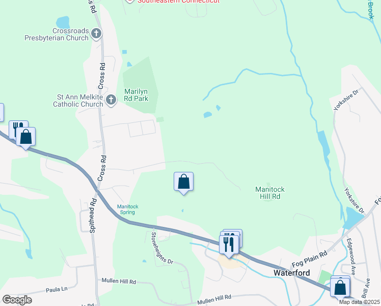 map of restaurants, bars, coffee shops, grocery stores, and more near 42 Rock Ridge Rd in Waterford