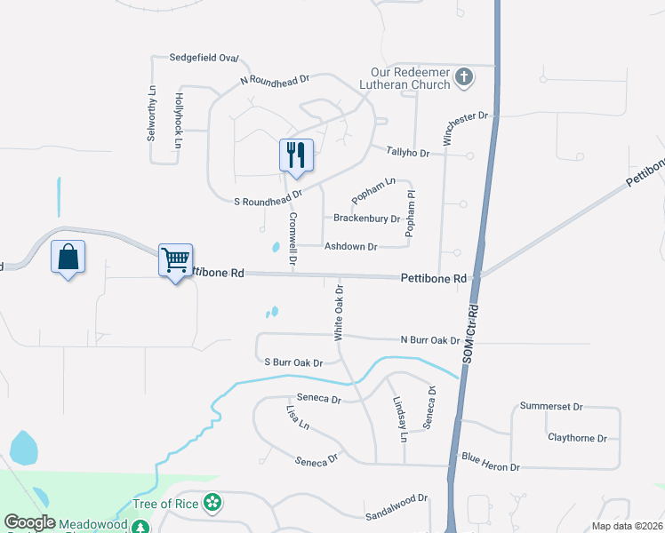 map of restaurants, bars, coffee shops, grocery stores, and more near 32849 Pettibone Road in Solon
