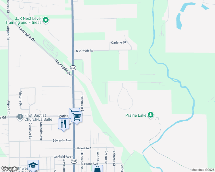 map of restaurants, bars, coffee shops, grocery stores, and more near 371 North 2959th Road in LaSalle