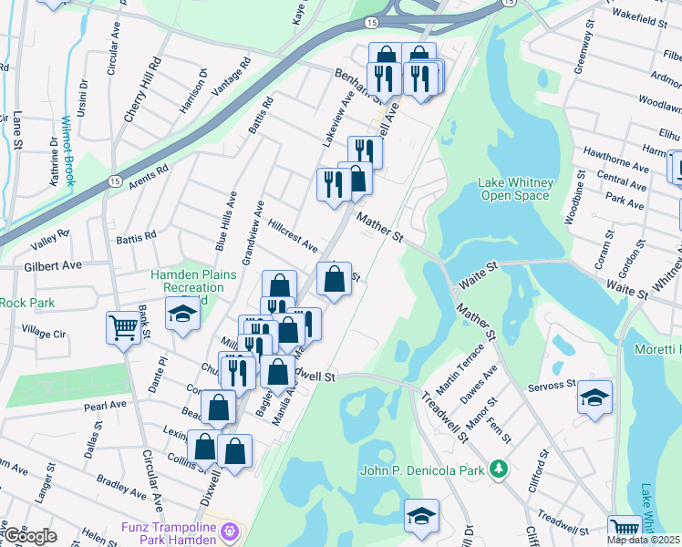 map of restaurants, bars, coffee shops, grocery stores, and more near 42 Haig Street in Hamden