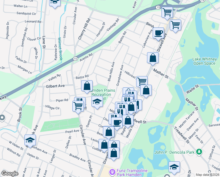 map of restaurants, bars, coffee shops, grocery stores, and more near 35 Blue Hills Avenue in Hamden