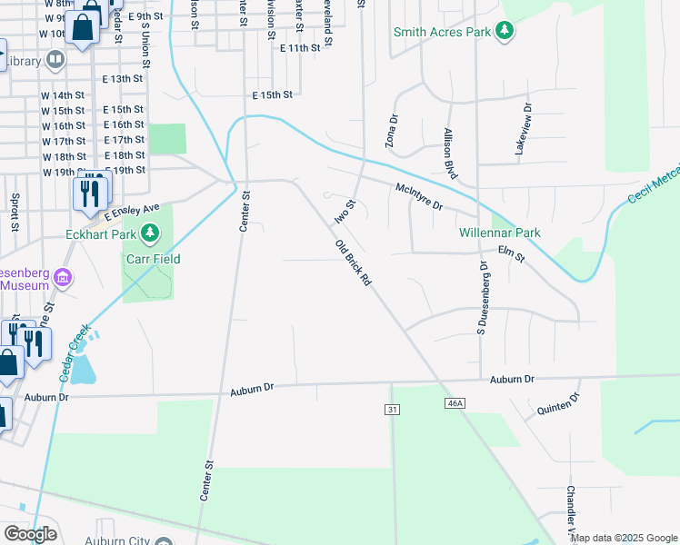 map of restaurants, bars, coffee shops, grocery stores, and more near 3216 Old Brick Road in Auburn