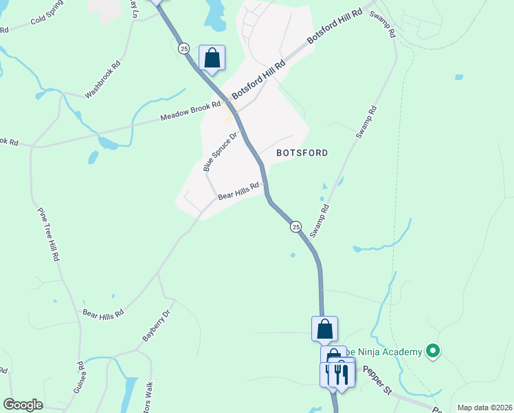 map of restaurants, bars, coffee shops, grocery stores, and more near 342 South Main Street in Newtown