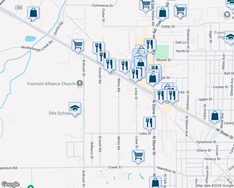map of restaurants, bars, coffee shops, grocery stores, and more near 892 Meadow Lane in Fremont