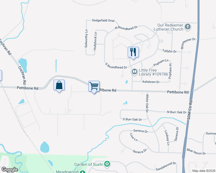 map of restaurants, bars, coffee shops, grocery stores, and more near 32175 Pettibone Road in Solon