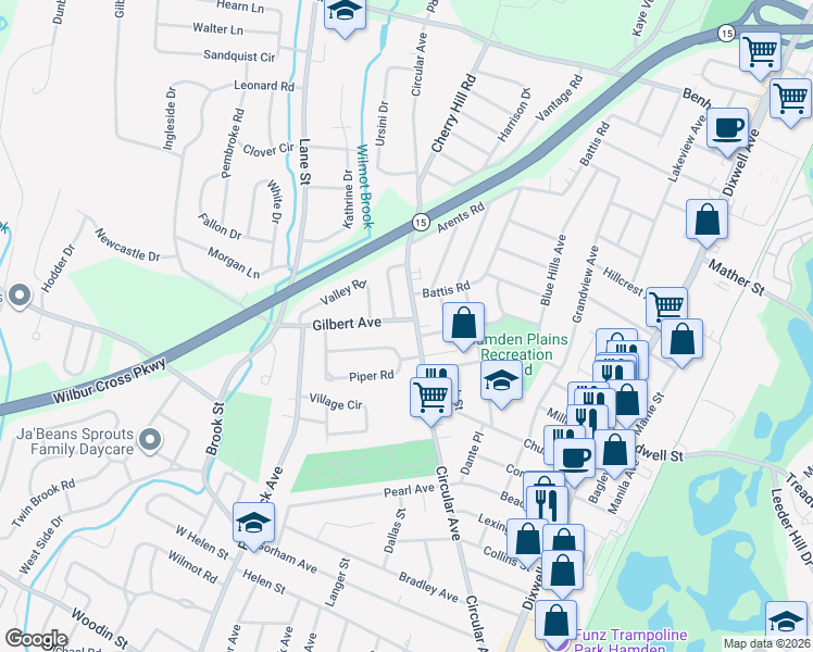 map of restaurants, bars, coffee shops, grocery stores, and more near 7 Hayward Road in Hamden