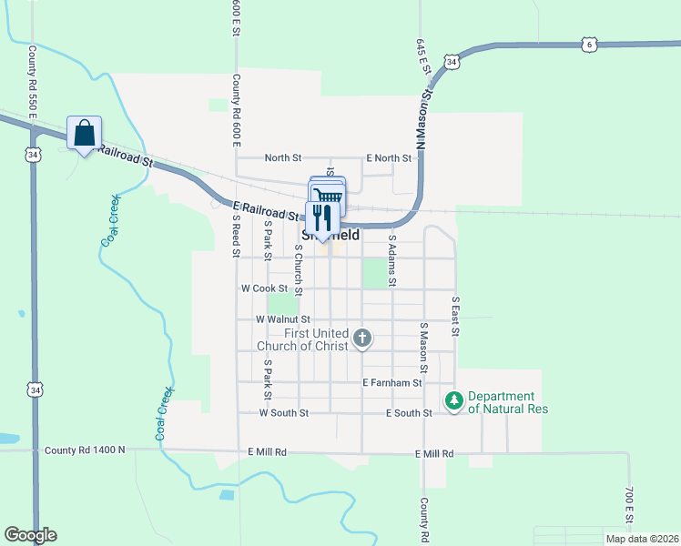 map of restaurants, bars, coffee shops, grocery stores, and more near 265 South Main Street in Sheffield