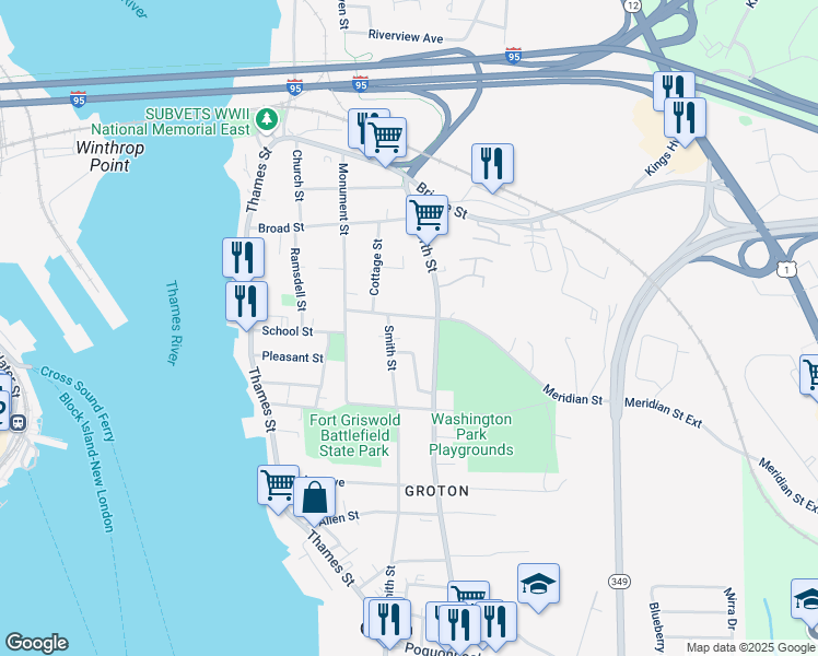 map of restaurants, bars, coffee shops, grocery stores, and more near 18 Miner Street in Groton
