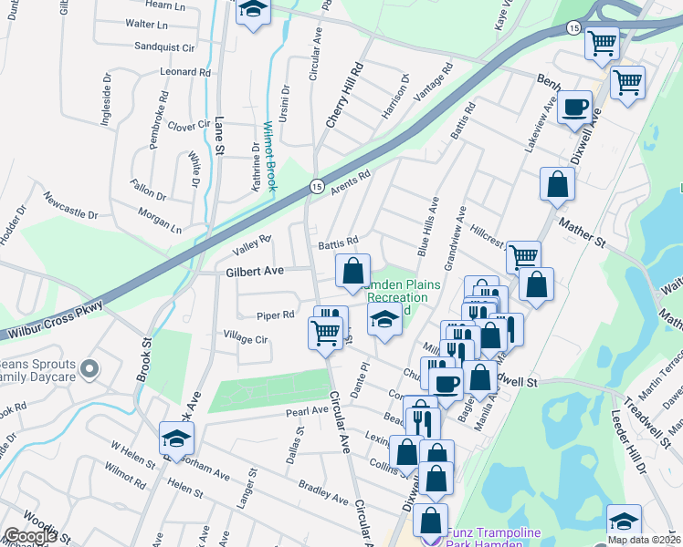 map of restaurants, bars, coffee shops, grocery stores, and more near 34 Noble Street in Hamden