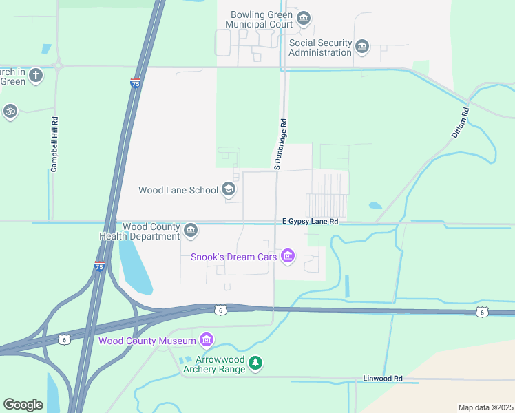 map of restaurants, bars, coffee shops, grocery stores, and more near 11000-11104 E Gypsy Lane Rd in Bowling Green