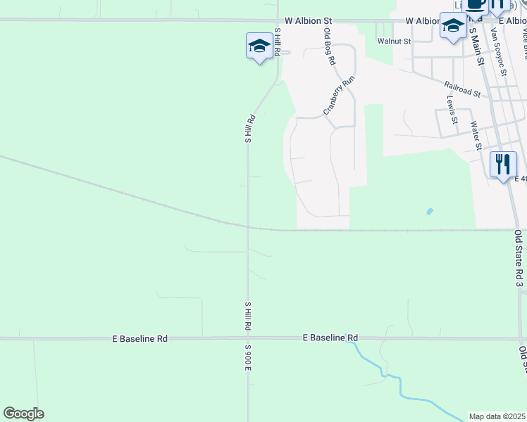 map of restaurants, bars, coffee shops, grocery stores, and more near North 875 East in Avilla