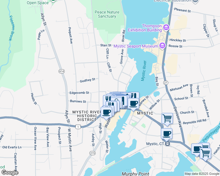 map of restaurants, bars, coffee shops, grocery stores, and more near 20 Academy Lane in Groton