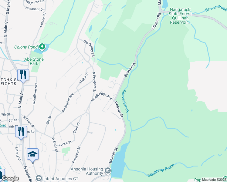 map of restaurants, bars, coffee shops, grocery stores, and more near 517 Beaver Street in Ansonia