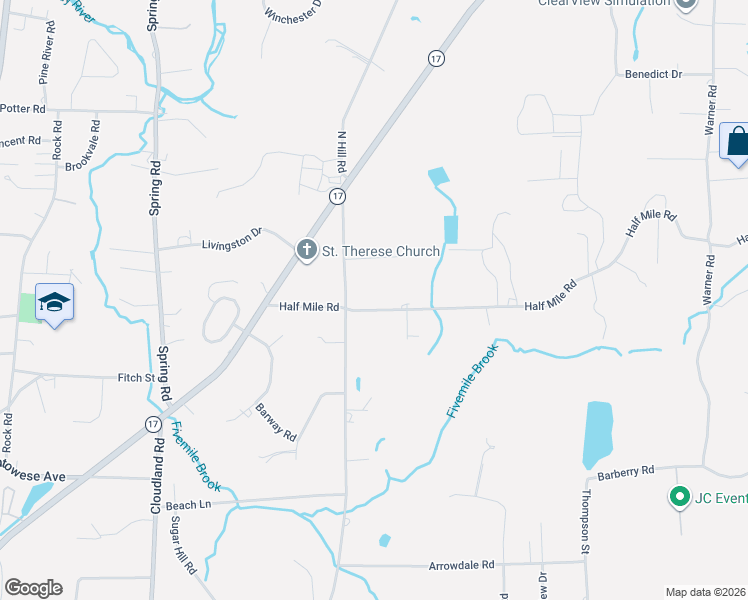 map of restaurants, bars, coffee shops, grocery stores, and more near 14 Half Mile Road in North Haven