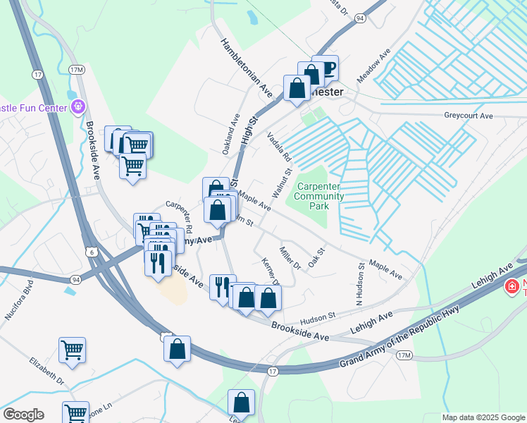 map of restaurants, bars, coffee shops, grocery stores, and more near 13 Elm Street in Chester