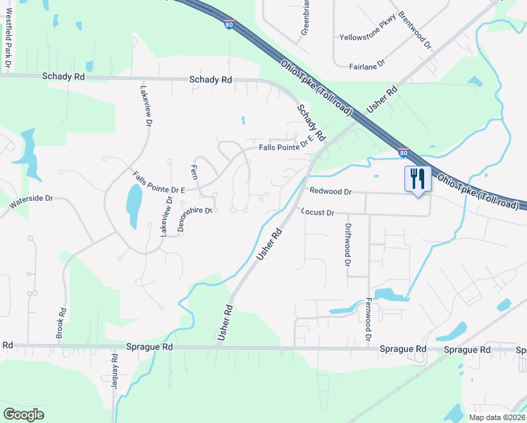 map of restaurants, bars, coffee shops, grocery stores, and more near 9204 Usher Road in Cuyahoga County