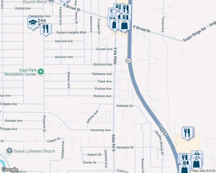 map of restaurants, bars, coffee shops, grocery stores, and more near 917 Purdue Avenue in Elyria
