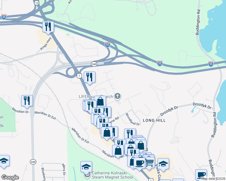 map of restaurants, bars, coffee shops, grocery stores, and more near 62 Courtland Drive in Groton