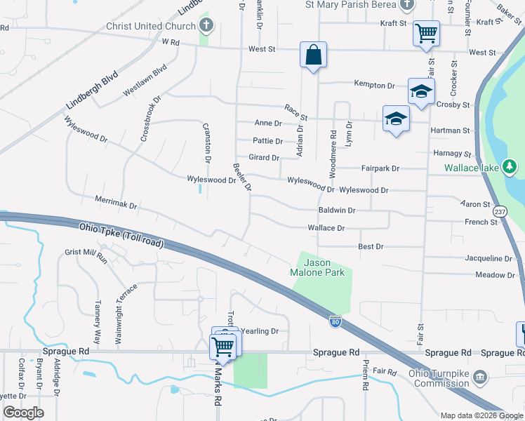map of restaurants, bars, coffee shops, grocery stores, and more near 400 Wallace Drive in Berea