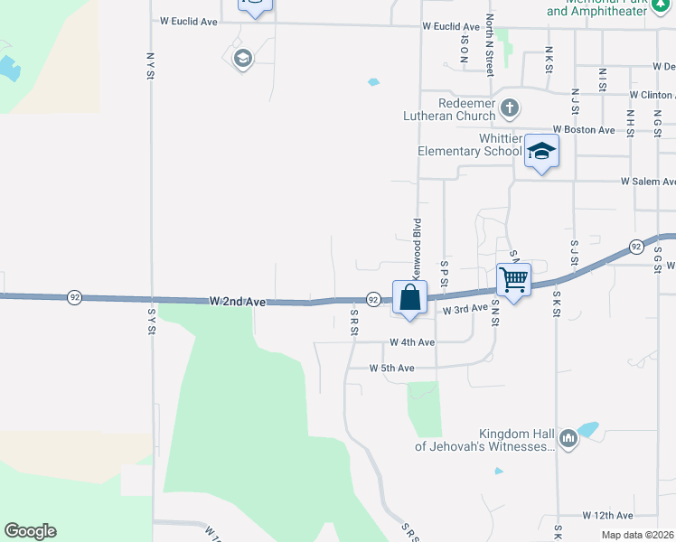map of restaurants, bars, coffee shops, grocery stores, and more near 335 South Spruce Street in Indianola