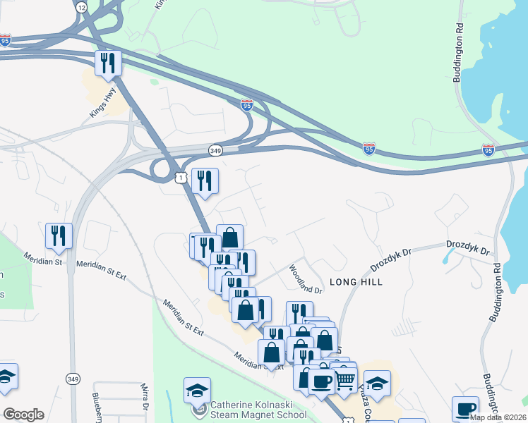 map of restaurants, bars, coffee shops, grocery stores, and more near in Southeastern Connecticut Planning Region