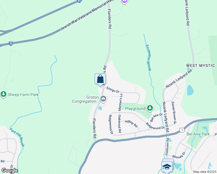 map of restaurants, bars, coffee shops, grocery stores, and more near 8 Ensign Drive in Groton