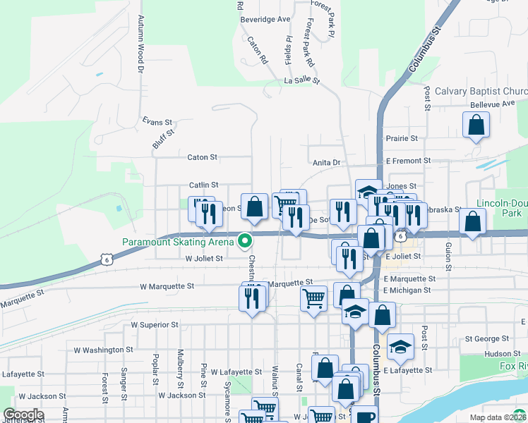 map of restaurants, bars, coffee shops, grocery stores, and more near 533 Deleon Street in Ottawa