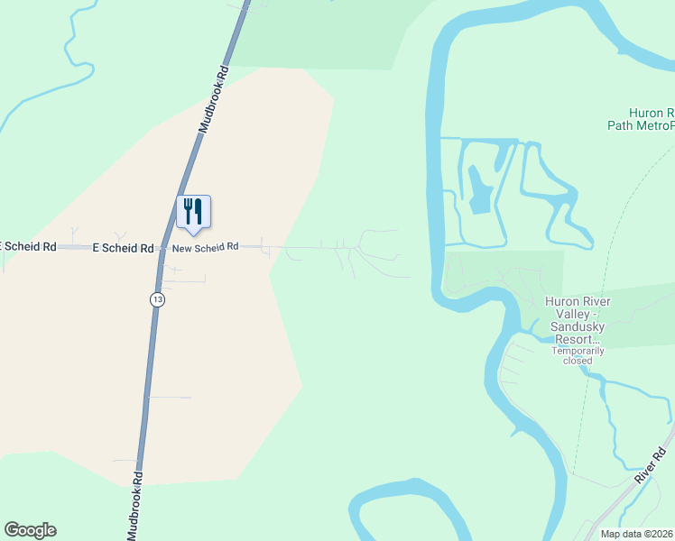 map of restaurants, bars, coffee shops, grocery stores, and more near 3509 Scheid Road in Huron