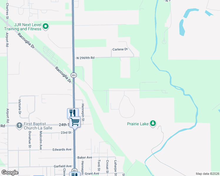 map of restaurants, bars, coffee shops, grocery stores, and more near 371 North 2959th Road in LaSalle