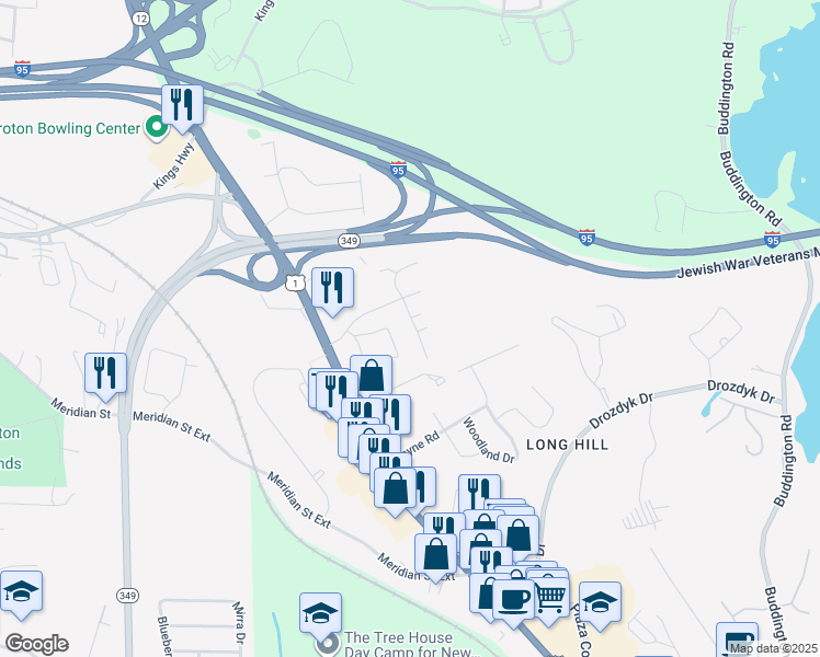 map of restaurants, bars, coffee shops, grocery stores, and more near 29 Courtland Drive in Groton