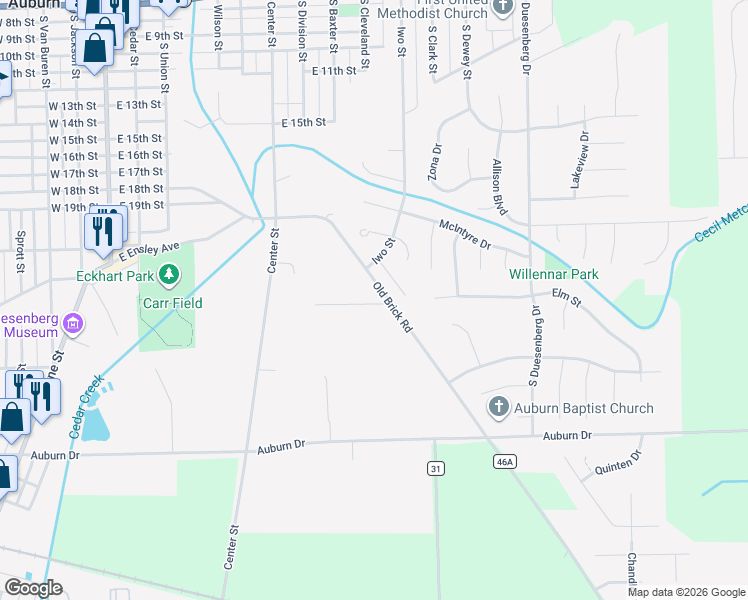 map of restaurants, bars, coffee shops, grocery stores, and more near 1104 Zimmerman Drive in Auburn