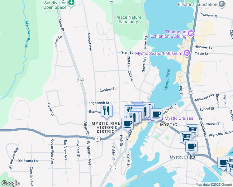 map of restaurants, bars, coffee shops, grocery stores, and more near 230 High Street in Groton