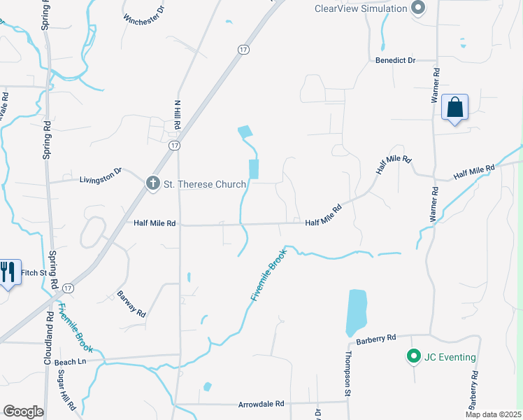 map of restaurants, bars, coffee shops, grocery stores, and more near 59 Half Mile Road in North Haven