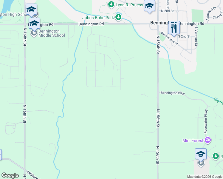 map of restaurants, bars, coffee shops, grocery stores, and more near 10930-10974 North 156th Street in Bennington