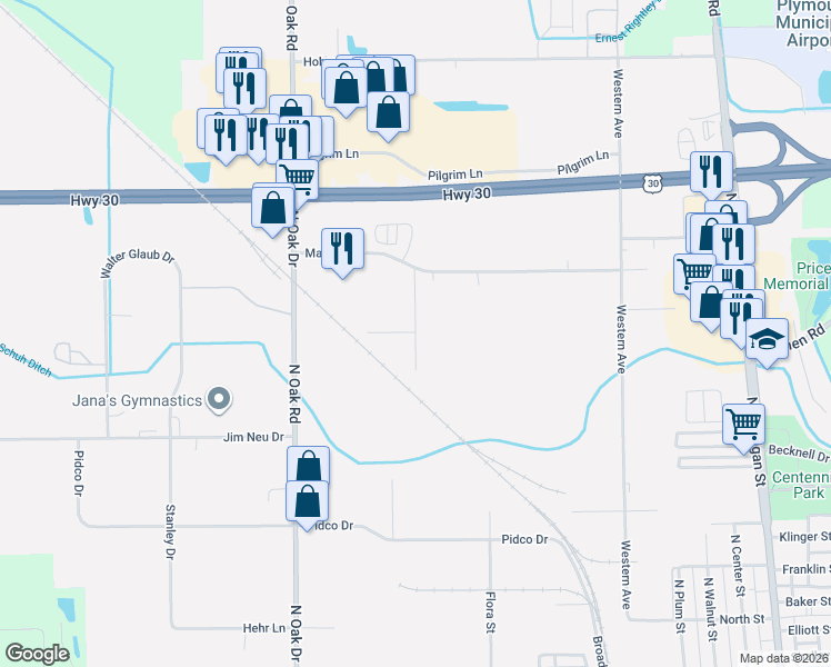 map of restaurants, bars, coffee shops, grocery stores, and more near Shamrock Drive in Plymouth
