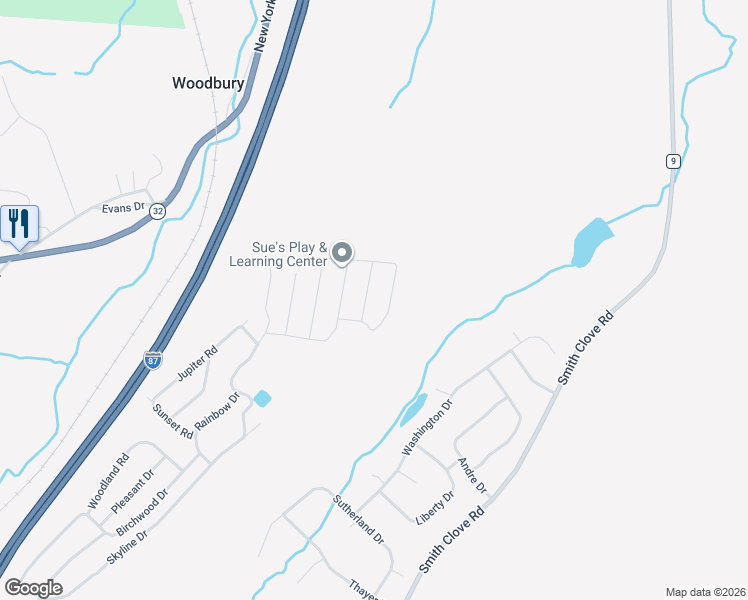 map of restaurants, bars, coffee shops, grocery stores, and more near 17 Birch Road in Woodbury