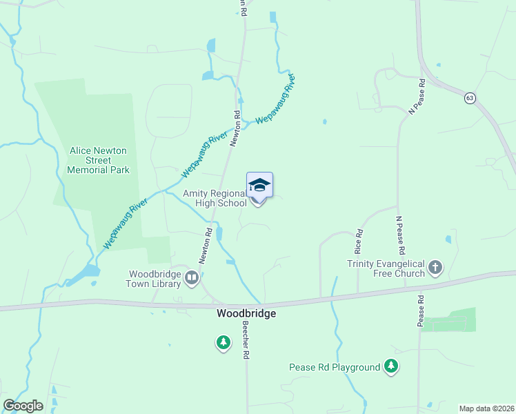 map of restaurants, bars, coffee shops, grocery stores, and more near 25 Newton Road in Woodbridge